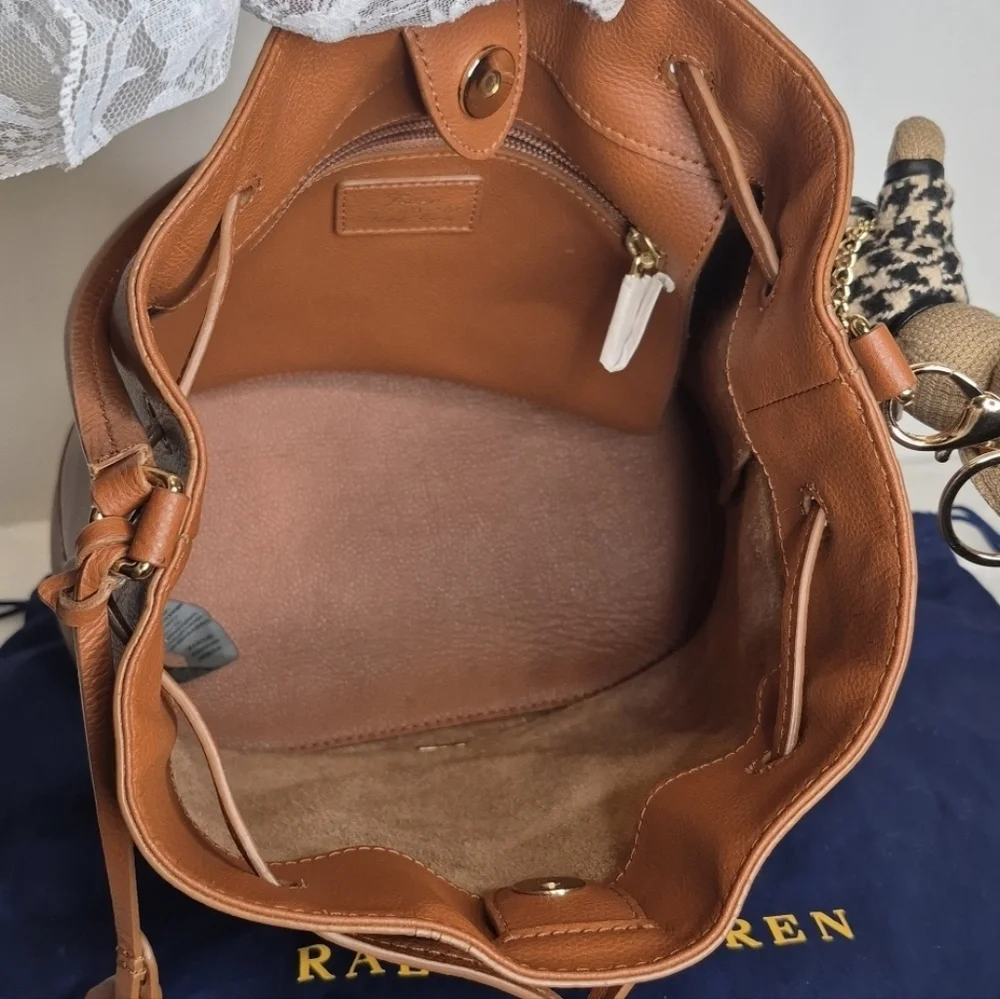 Lauren Ralph Lauren Leather Drawstring Bucket Bag - Picture 11 of 17